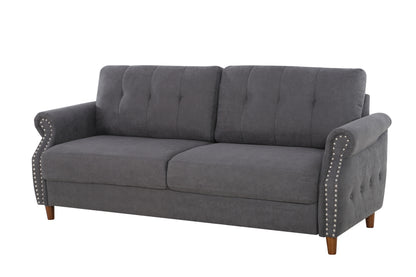 Transitional Button Tufted Loveseat Sofa, Rolled Arm with Nailhead Trim Polyester Fabric 3-Seater Couch, Solid Pine Frame Round Rubber Legs for Living Room, Multi Colors Option image 5