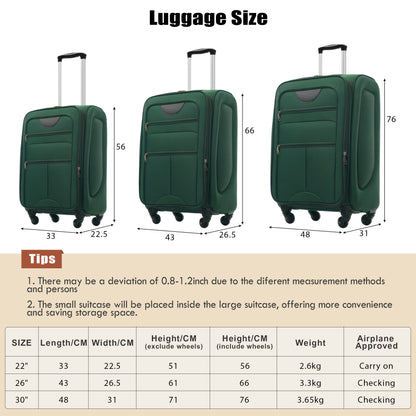 Softside Luggage Expandable 3 Piece Set Suitcase with Duffel Bag Upright Spinner Softshell Lightweight Luggage Travel Set-22/26/30 IN image 2