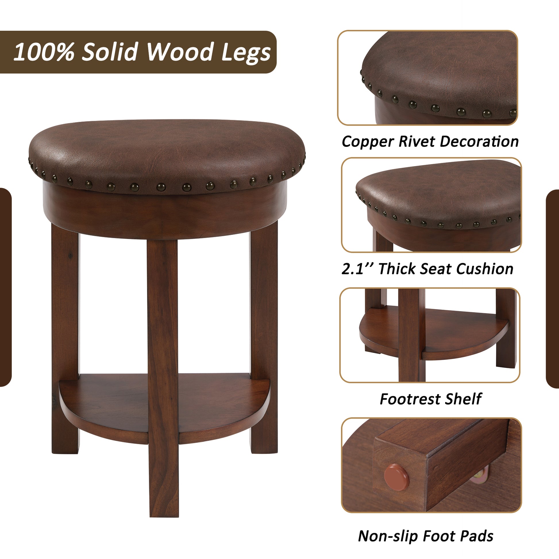 4 Piece Bar Table Set with3 PU Upholstered Bar Stools, Breakfast Table with 3 Padded Stools Solid Wood Counter Height Dining Table Set for Living Room, Dining Room. Cherry image 4