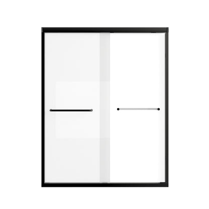50-54" W × 72" H Tempered Glass with Explosion Proof Film, Aluminum Frame Double Sliding Shower Door, "1/4 (6 mm), Stainless Steel handle, Matte Black image 10