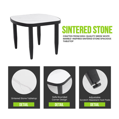 3PC Outdoor Aluminum Patio Furniture,Modern Fully Weld Swivel Lounge Chair Chat Set,Sunbrella Cushions,Elegance Arc 23.6'' Side Table with Greek White Marble-Inspired Sintered Stone Top,Ember Black image 5