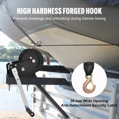 Hand Winch, 3500 lbs Pulling Capacity, Boat Trailer Winch Heavy Duty Rope Crank with 33 ft Polyester Strap and Two-Way Ratchet, Manual Operated Hand Crank Winch for Trailer, Boat or ATV Towing image 3