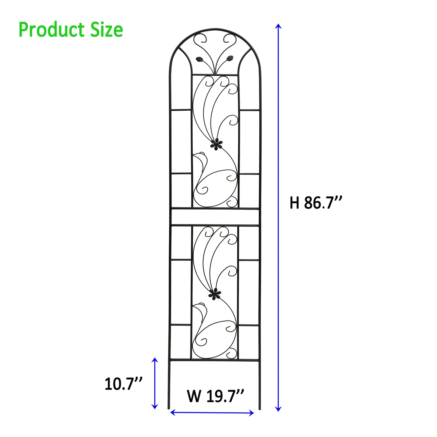 4 Pack Metal Garden Trellis 86.7" x 19.7" Rustproof Trellis for Climbing Plants Outdoor Flower Support Peacock Style Black image 11