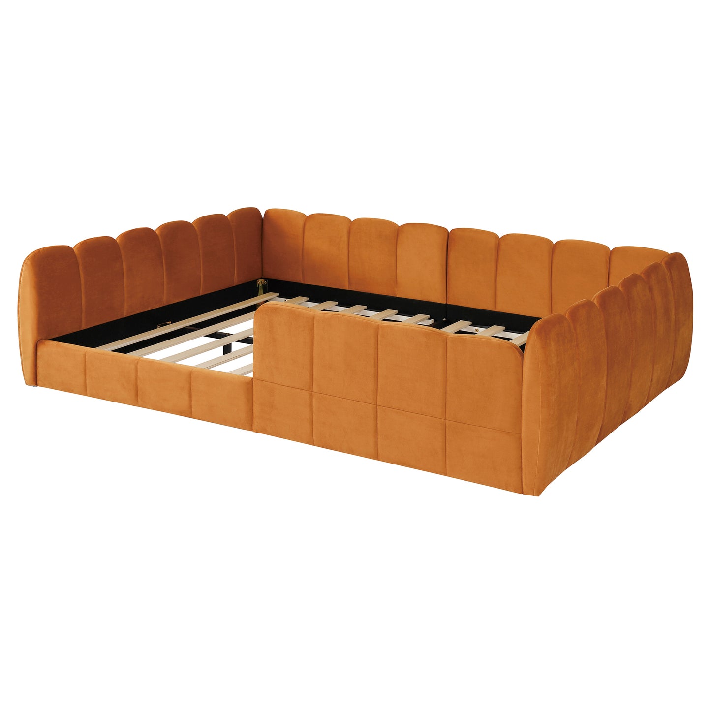 Full Size Velvet Upholstered Floor Bed, Pumpkin Orange image 5