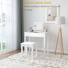 Vanity Stool Makeup Bench Dressing Stool with Cushion and Solid Legs,White