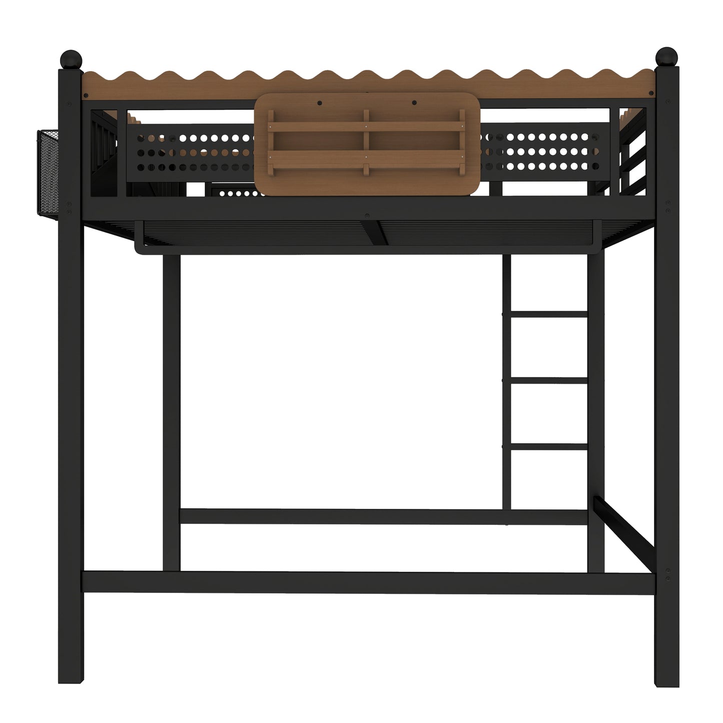 Queen Size Loft Bed with Ladders, Metal Loft Bed with Storage Shelves and bookshelf, No Box Spring Needed and Chic Design, Black image 9
