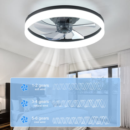 20'' Ceiling Fan with Light, Upgraded Low Profile Fan, Flush Mount Ceiling Fan, 6 Speeds, Dimmable LED, App & Remote Control, Quiet DC Motor, for Bedroom, Living Room,Black image 4