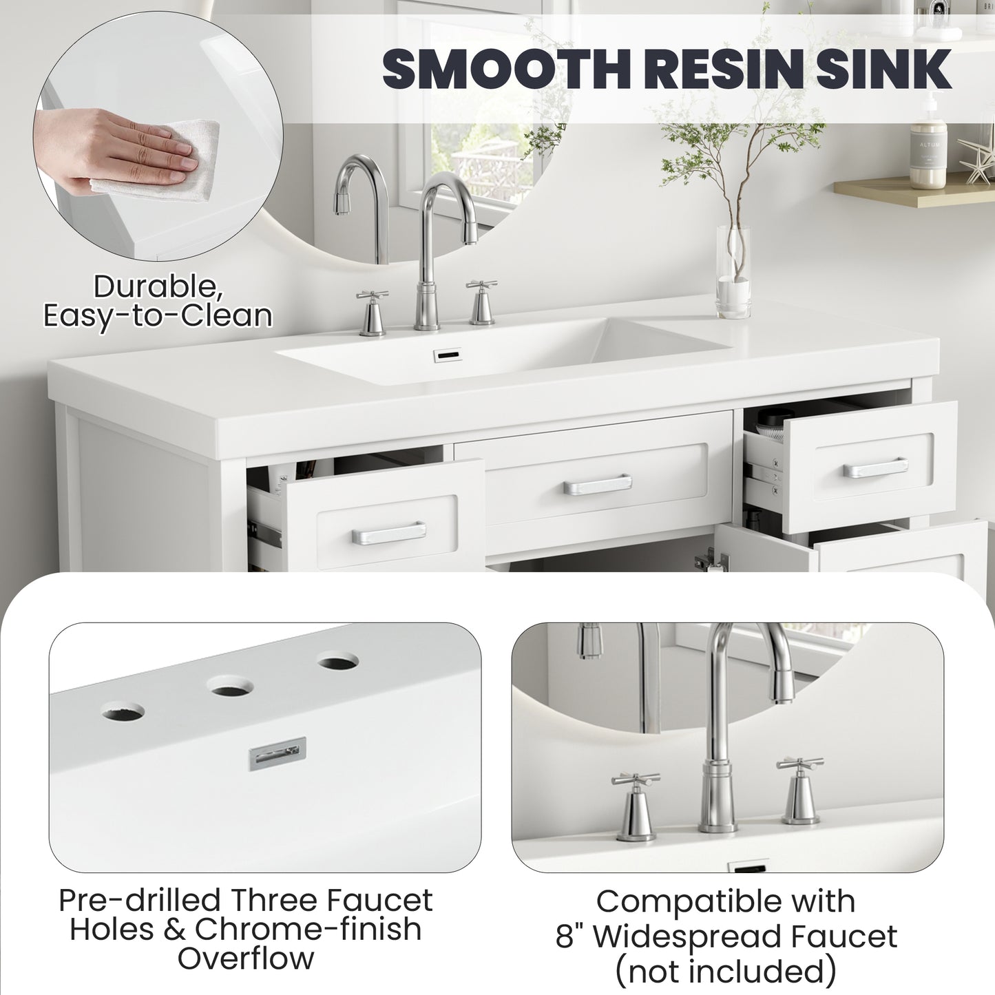 48" Resin Basin for Bathroom Vanity, Bathroom Sinks with 3-Faucet Holes, Vanity Top only, Bright White image 4