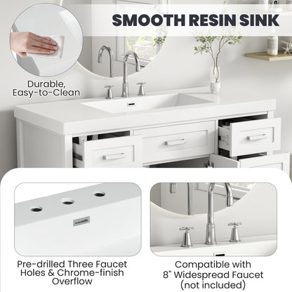 48" Resin Basin for Bathroom Vanity, Bathroom Sinks with 3-Faucet Holes, Vanity Top only, Bright White image 4