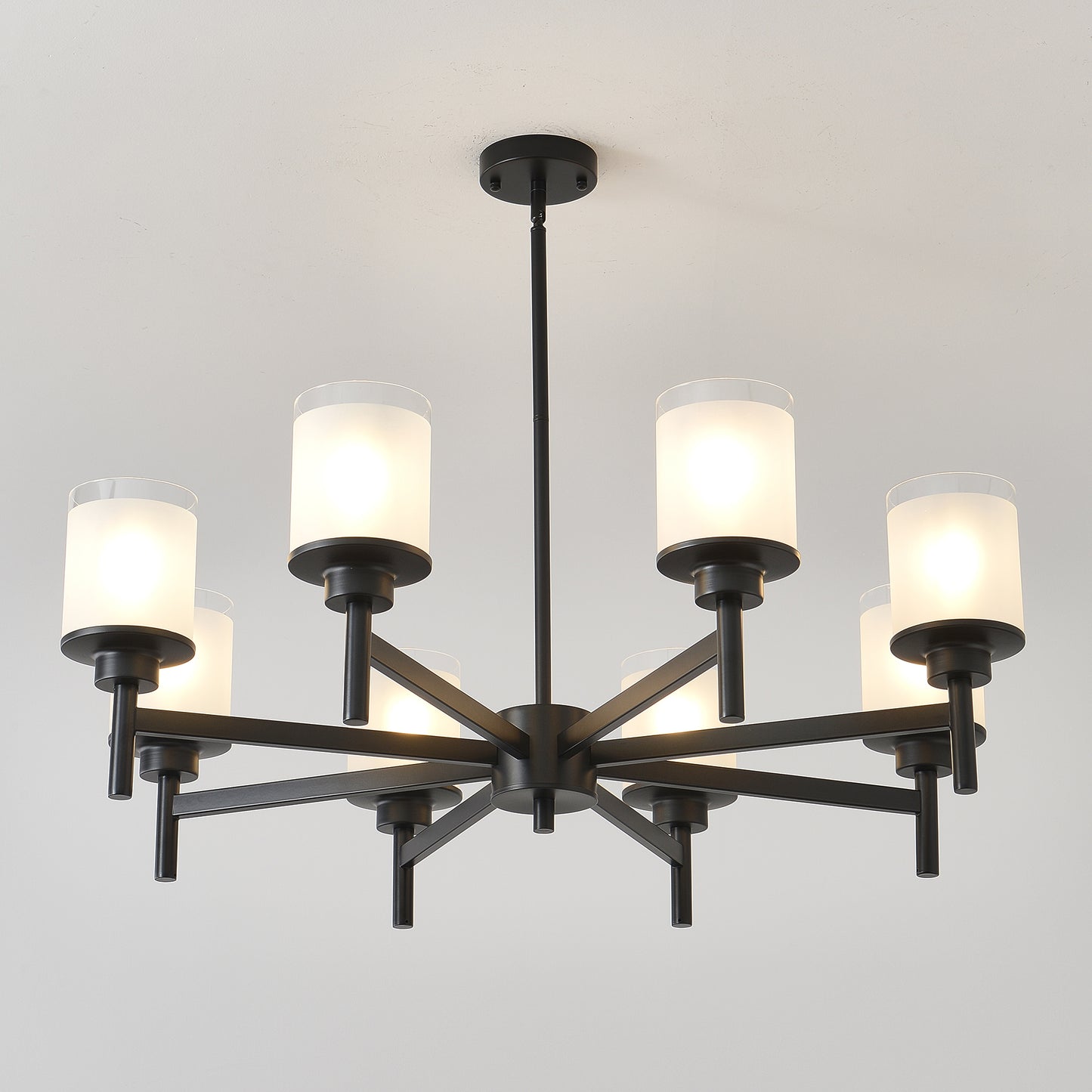 8-Light Frosted Glass Farmhouse Chandelier, Black Metal Chandeliers Light Fixtures Industrial for High Ceiling Living Dining Room Foyer. Adjustable Height--E26 (NO Included Bulb) image 6