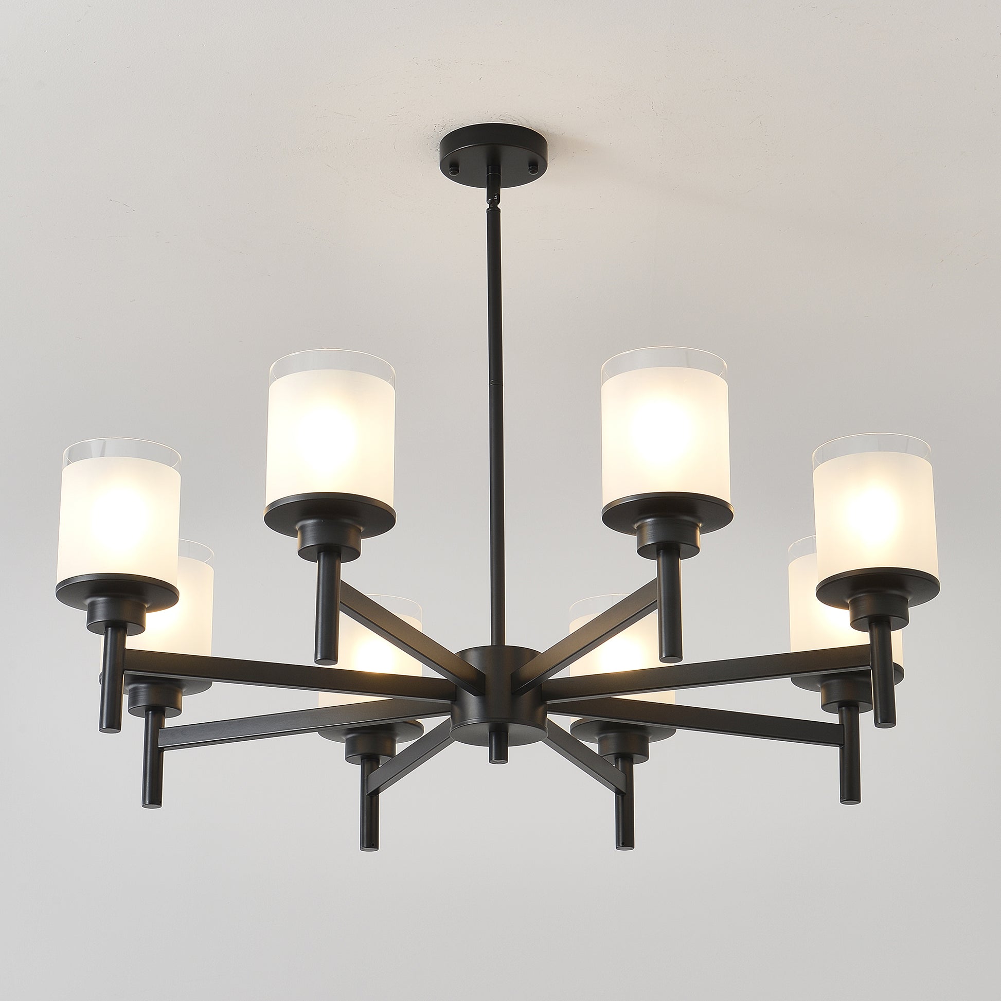 8-Light Frosted Glass Farmhouse Chandelier, Black Metal Chandeliers Light Fixtures Industrial for High Ceiling Living Dining Room Foyer. Adjustable Height--E26 (NO Included Bulb) image 6