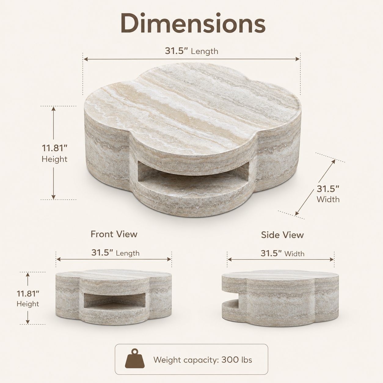 31.5" Clover Round Faux Marble Coffee Table – No Assembly Required, Anti-Slip Raised Edge, Open Storage Shelf, Scratch & Stain Resistant, Modern Minimalist Living Room Table image 9