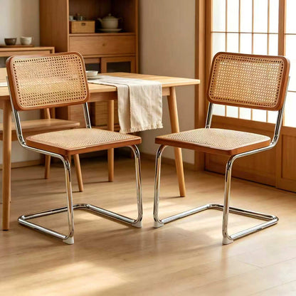 Dining Chairs Set of 2, Rattan Side Accent Chairs with Chrome Legs, Modern Mid Century Breuer Designed Chairs, Upholstered Dining Living Room Kitchen Chairs image 2