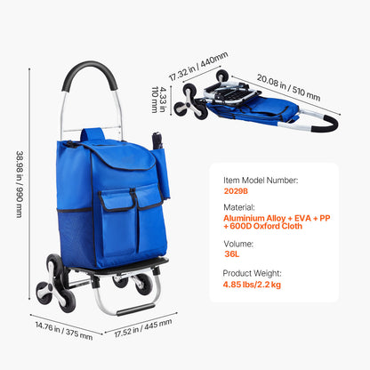 Stair Climbing Cart Foldable Shopping Cart 36L with 6 Wheels Storage Bag image 6