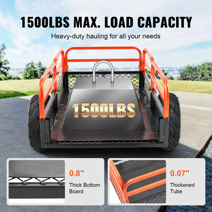 Heavy Duty Steel ATV Dump Trailer, 1500-Pound Load Capacity 15 Cubic Feet, Tow Behind Dump Cart Garden Trailer, with Removable Sides and 2 Tires, for Mowers, Tractors, ATV, UTV image 9