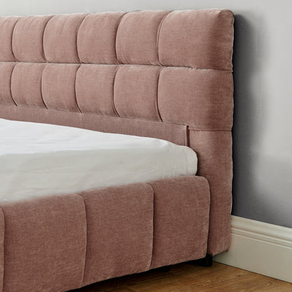 King Size Upholstered Bed,comfortable upholstered bed frame, Chenille fabric, with headboard and solid bed frame. With drawer for storage.-Pink(88.5''*85.5''*31'') image 9