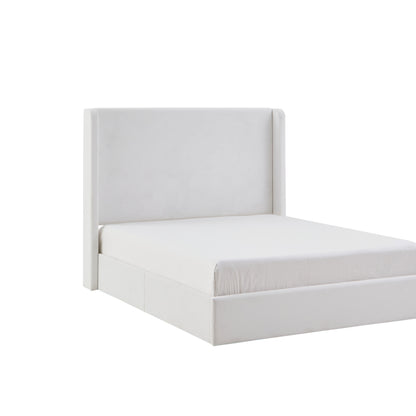 Carmen Upholstered Wingback Bed / Upholstered Platform Bed Frame / 52.3" High Headboard / Simplicity / Minimalist / No Box Spring Needed / Easy Assembly / King / Coconut Micro Suede / No Noise image 8