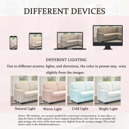 L-Shaped Sectional Sofa Bed with Pull-Out Bed & Storage, 5-Seat Sleeper Couch with USB Charging, Convertible Design for Living Room, Apartment, Corduroy Fabric, Beige image 9
