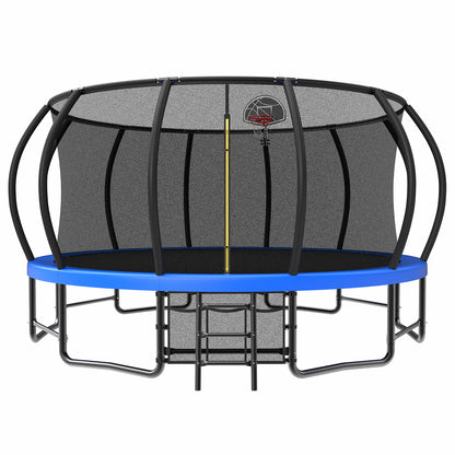 16FT Outdoor Trampoline for Kids and Adults, Pumpkin Trampolines with Curved Poles,Heavy Duty Trampoline Anti-Rust Coating ASTM Approval image 1