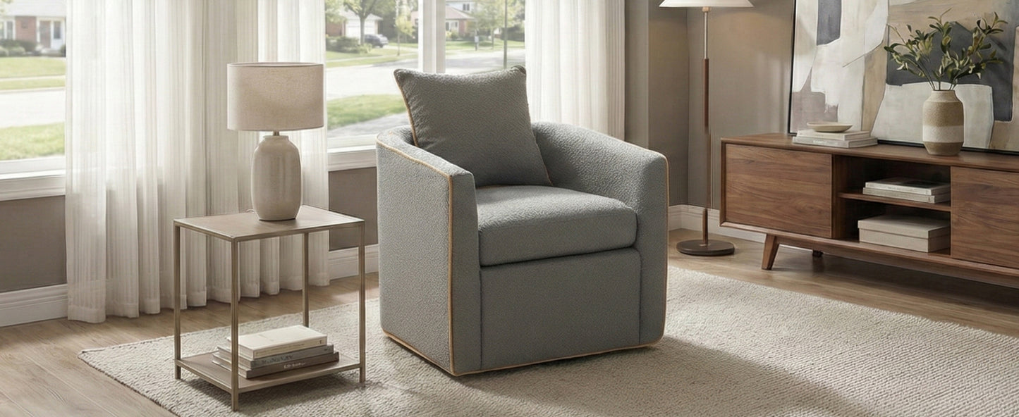 Swivel Accent Chair Upholstered Club Chair Barrel Sofa Chair for Living Room, Reading Corner, and Small Spaces, Light Grey image 3