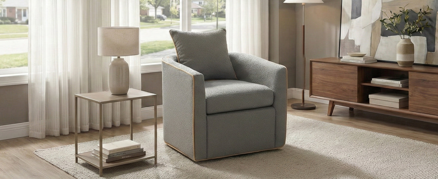 Swivel Accent Chair Upholstered Club Chair Barrel Sofa Chair for Living Room, Reading Corner, and Small Spaces, Light Grey image 3