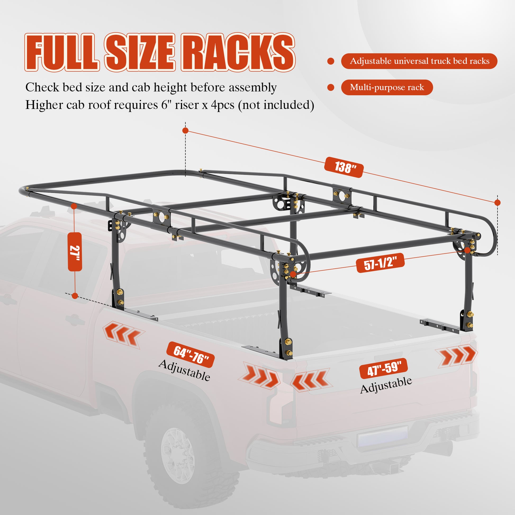 Universal steel over-cab truck bed rack contractor pickup lumber full size rack adjustable for kayak, ladder, surfboard, lumber image 5