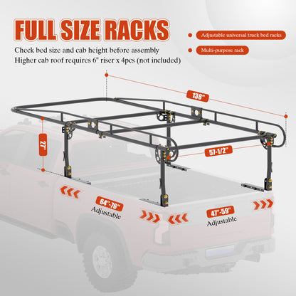 Universal steel over-cab truck bed rack contractor pickup lumber full size rack adjustable for kayak, ladder, surfboard, lumber image 5