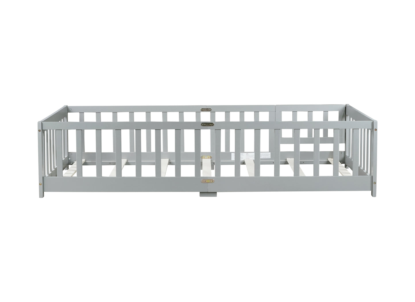 Twin Size Floor Bed with Fence and Door,Rubber Wood Floor Bed with Safety Guardrails,Grey (Old Sku W504P286372) image 2