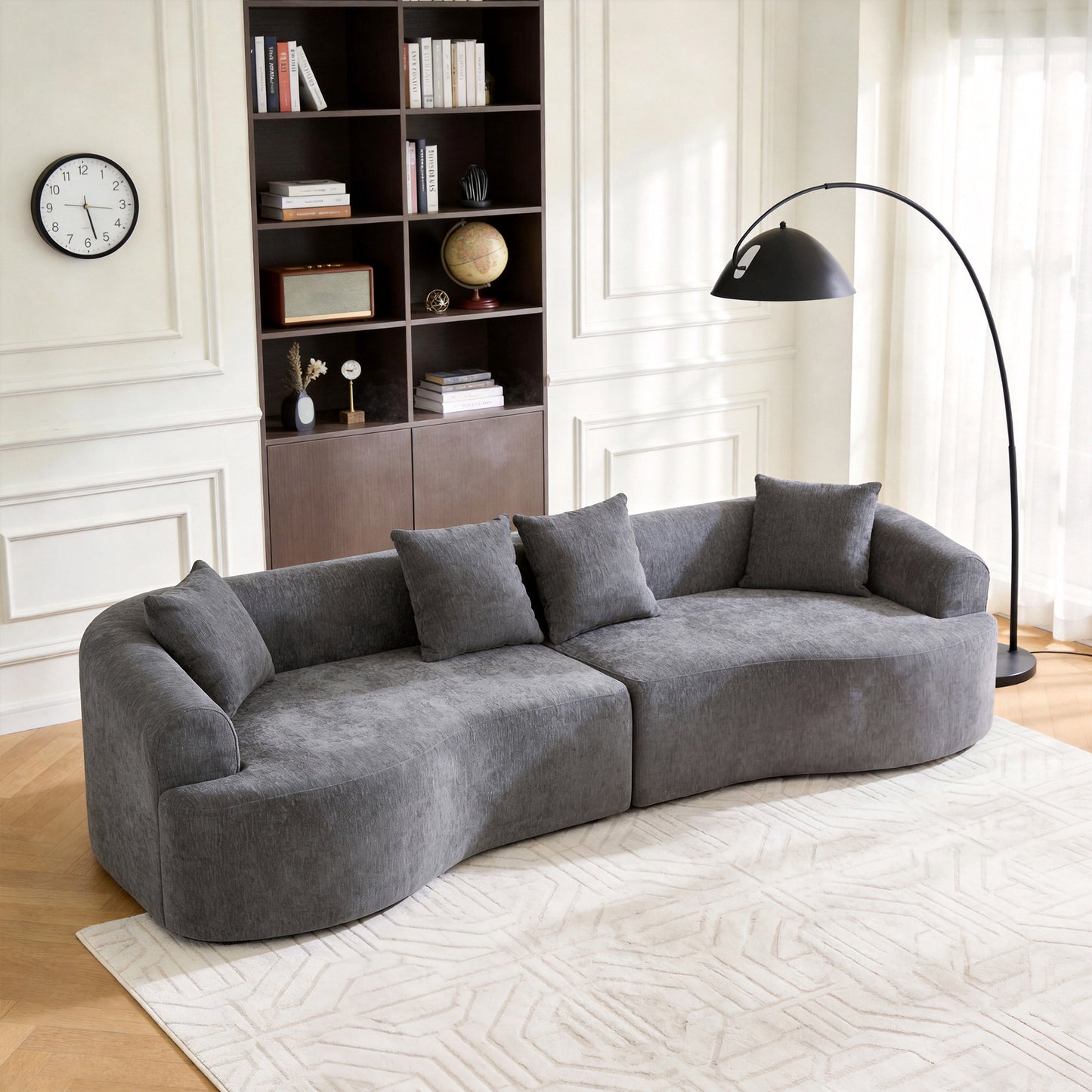 Curved Boneless Sofa,Compression Modular 108'' Sectional,Grey High-Density,Couches Sleeper for Living Room Bedroom Apartment Lounge,Chenille image 4