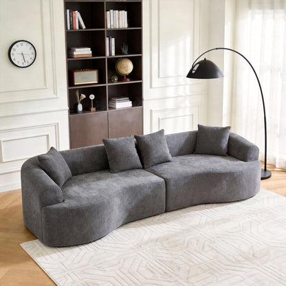 Curved Boneless Sofa,Compression Modular 108'' Sectional,Grey High-Density,Couches Sleeper for Living Room Bedroom Apartment Lounge,Chenille image 4