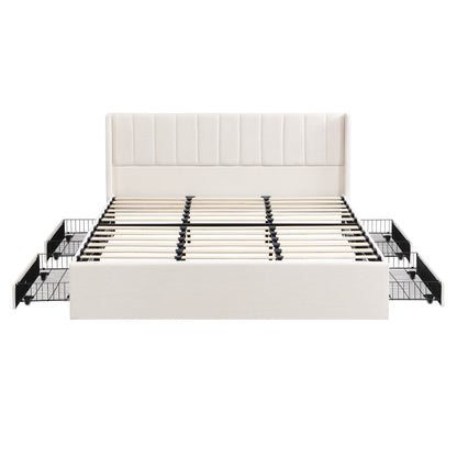 Large-capacity upholstered storage bed with drawers,Beige,King image 10