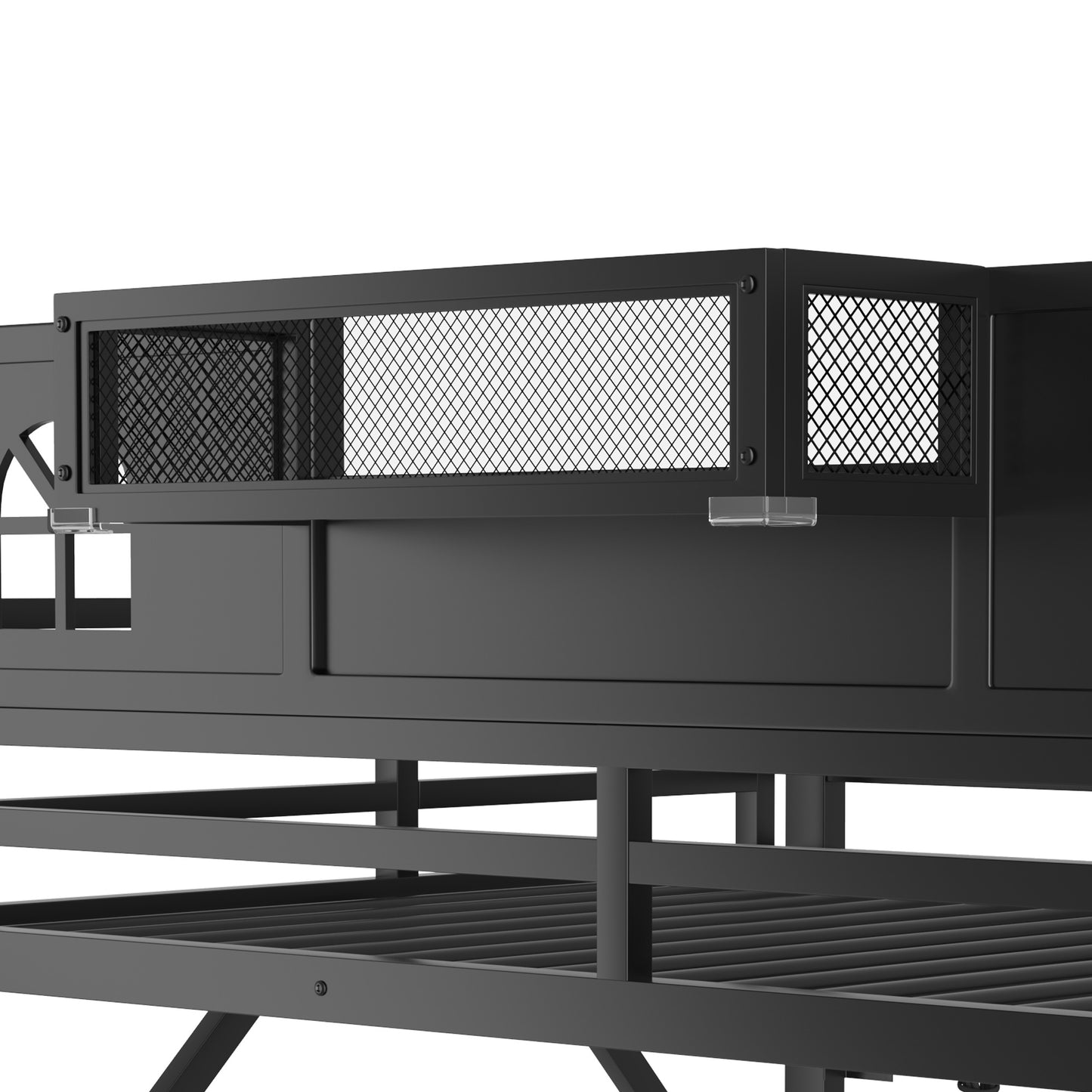 Full Size Loft Bed with Stairs, Metal Full Loft Bed with High and House Shaped Guardrails, High Loft Bed with Wardrobe for Kids Teens, black(Old SKUW2593S00055) image 11
