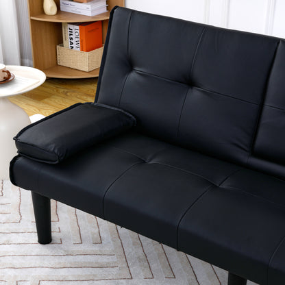 The 67-inch black PVC multi-functional sofa bed with a foldable and cup holder design makes it extremely convenient to turn the living room into a guest room image 5