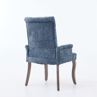 Upholstered Chenille Fabric Accent Dining Chair, Curved Solid Wood Legs, Elegant Tufted Club Dining Room Kitchen Room Arm Dining Chair, Single Pack,Blue,SW1895BL image 6