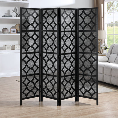 Quarterfoil infused Diamond Design 4-Panel Room Divider, Black image 1