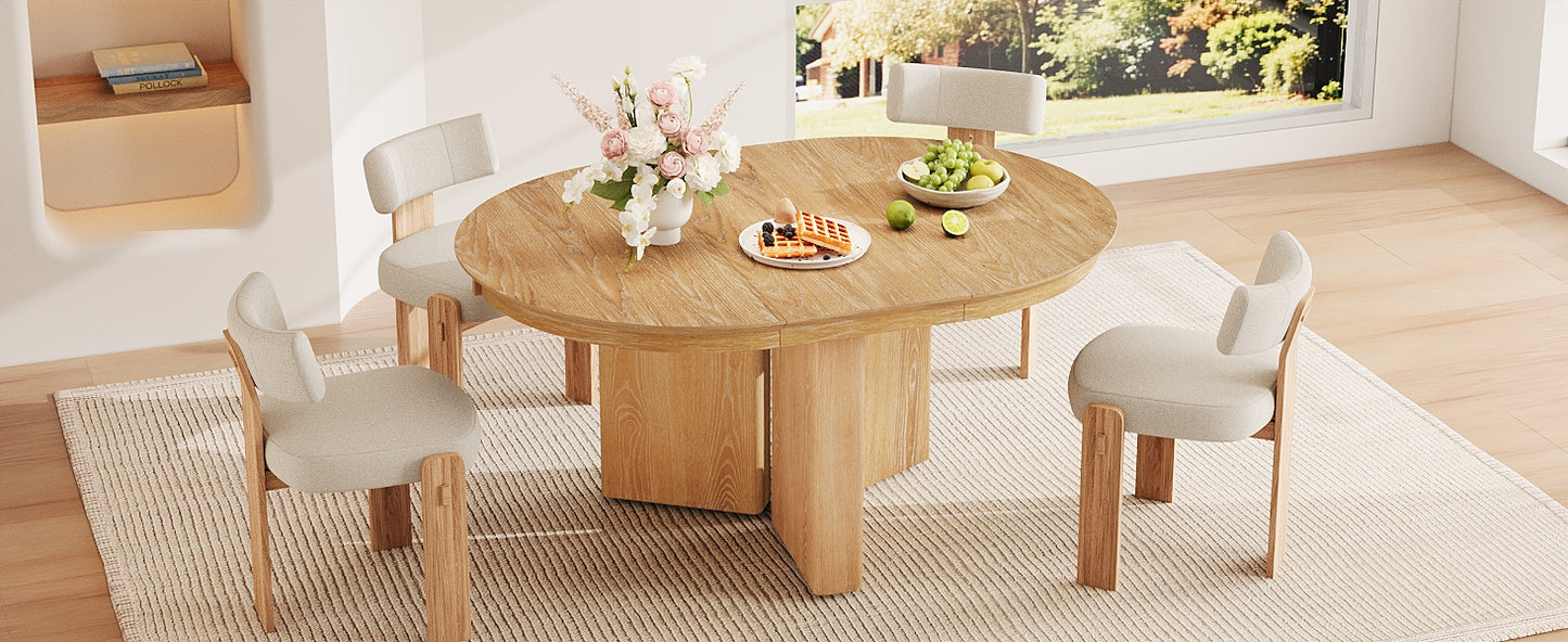 TREXM Oval Extendable Dining Table, Modern Farmhouse Kitchen Table with Pedestal Base and Adjustable Foot Pads for Dining Room, Kitchen (Natural) image 4