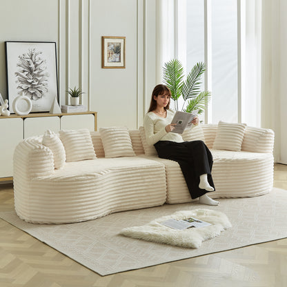 Curved Sectional Sofa, 111.5-inch Oversized Modern Bone-Free Cloud Sofa with 6 Pillows Luxury Corduroy Four-Seater Memory Foam Sofa with Deep Seat Design,beige W3505P355585 image 12