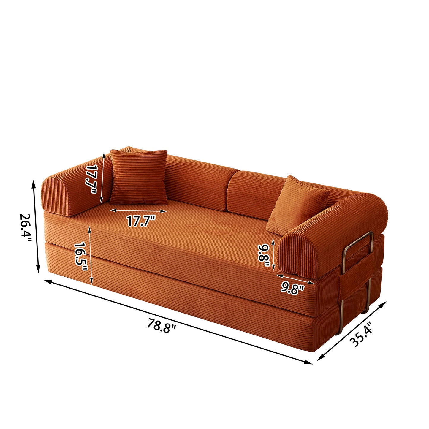 78.8" Compression Sofa,Convertible Floor Sofa Bed-with Pillow Back Support Armrest,Comfy Futon Couch Sleeper Bed,Loveseats Boneless Modular Sectional Sofa,Corduroy fabric,for Living Room,Bedroom image 10