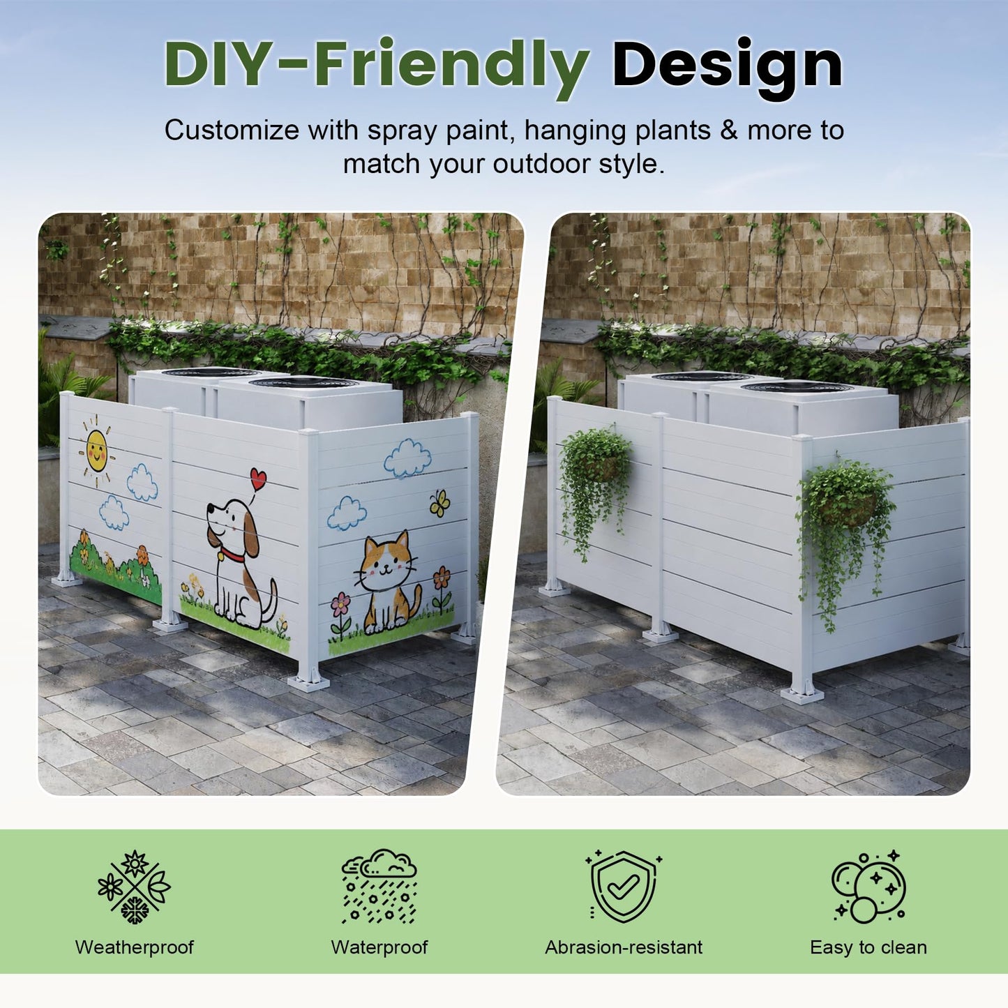 50" W x 49" H Outdoor Privacy Screen, Air Conditioner Fence, All-Weather Vinyl Privacy Fence Screens with Aluminum Posts, 3 Panels, White image 6