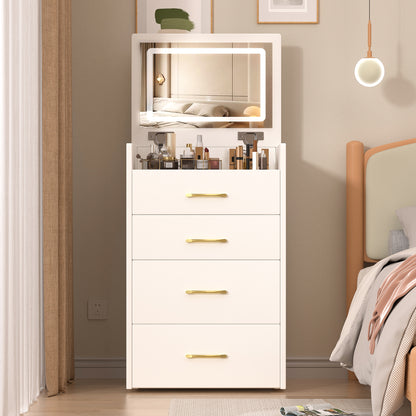 3 in 1 Vanity Desk with open Top Mirror,Small Make Up Vanity Set with Visible Glass Desktop,Compact Makeup Vanity with 3 Drawers,Dressing Table for Bedroom image 2