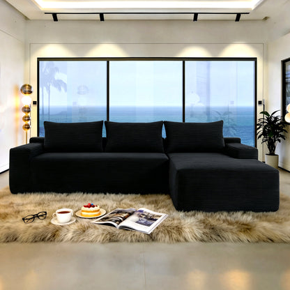 NEW2 96.9" Cloud Sectional Couch with L-Shape Chaise,Modern Modular Sofa with Deep Seat, Upholstered Couches for Living Room Bedroom,No Assembly Required, (Corduroy Fabric),Black,Right image 1