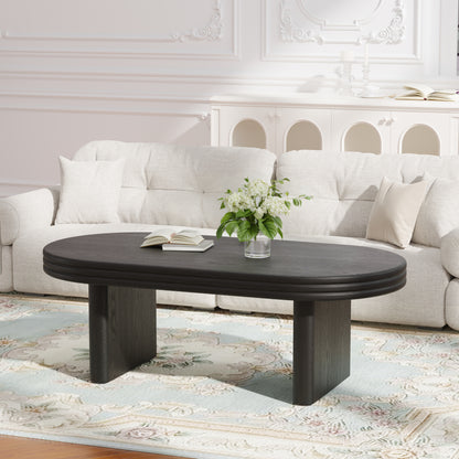 Mid Century Modern Oval Fluted Coffee Table, Farmhouse Wood Coffee Table, Cocktail Table, Center Table for Living Room, Office, Home Decor(Black, 23.62" D x 47.24" W x 16.34" H) image 4