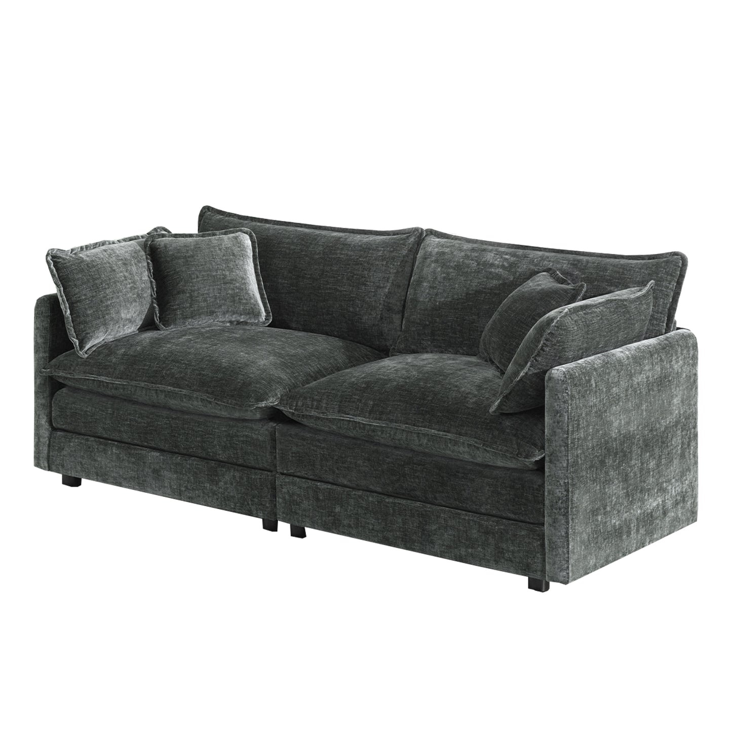 Modern Fabric Loveseat Sofa Couch for Living Room, Upholstered Large Size Deep Seat 2-Seat Sofa with 4 Pillows,Gray Chenille image 5