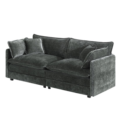 Modern Fabric Loveseat Sofa Couch for Living Room, Upholstered Large Size Deep Seat 2-Seat Sofa with 4 Pillows,Gray Chenille image 5
