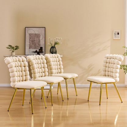 Set of 2 Luxury Cream Bubble Tufted Swivel Chair, Premium Velvet Upholstered Accent Chair with Gold Metal Frame, Ergonomic Space-Saving Desk Chair for Modern Interiors image 7