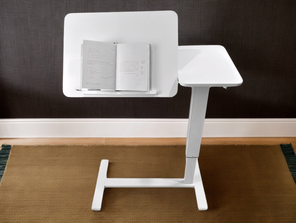 Overbed Bedside Desk, Mobile Rolling Laptop Stand Tilting Overbed Table with Wheels, Height Adjustable Tray Table for Laptop Bed Sofa Side Table, Bedside Table (WHITE) image 7
