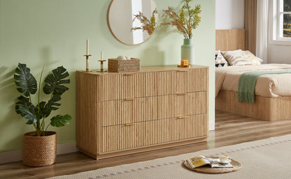 6 Drawers Dresser,55" Wide Modern Chest of Drawers Curved wave Design, Dresser TV Stand, Wood Drawer Organizer for Bedroom, Living Room, Hallway, Walnut,55.12''W x 15.75''D x 31.5''H. image 5