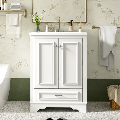 24'' Bathroom Vanity with Ceramic Sink Combo, Modern Freestanding Storage Cabinet with Silver Handles, Soft Closing Doors image 1