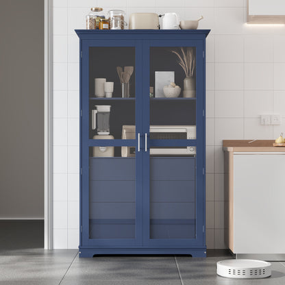 TOPMAX 44.7x20x75inch Kitchen Pantry, Freestanding Kitchen Storage Cabinet Display Cabinet with Glass Doors and 4 Built-in Drawers for Living Room, Home Office, Blue image 6