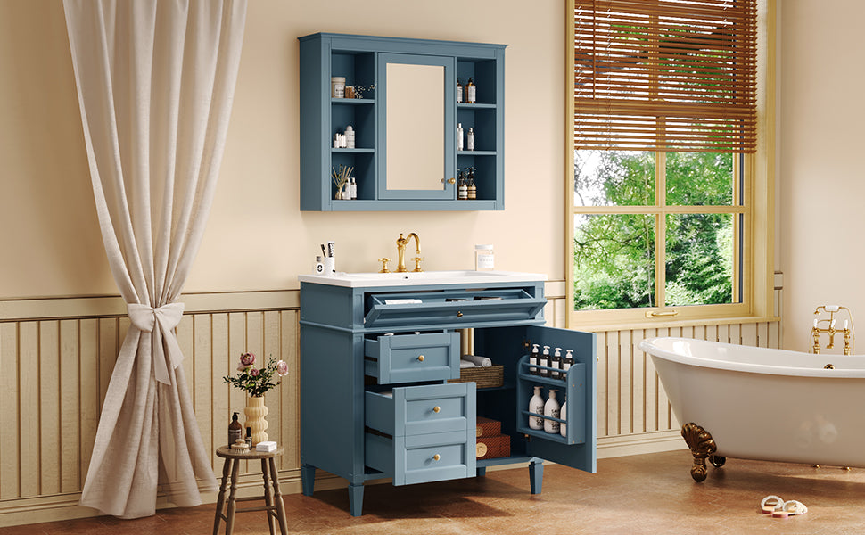 36'' Bathroom Vanity with Medicine Cabinet, Modern Bathroom Storage Cabinet with 2 Soft Closing Doors, Single Sink Bathroom Vanity image 7